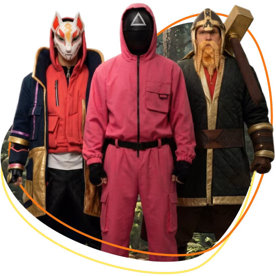 Szczegółowy kostium cosplay z maską, uszyty na zamówienie przez pracownię Velours